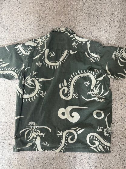 STUSSY Dragon Print Aloha Shirt Green Size L