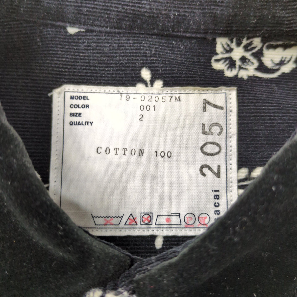 sacai 19AW Paisley Corduroy Shirt Black Size 2