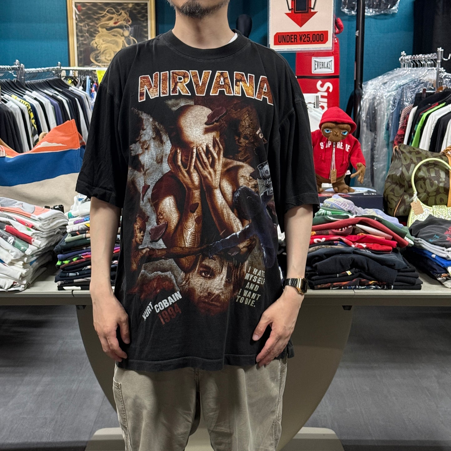 NIRVANA 90s Kurt Cobain Memorial Euro T-Shirt Size XL