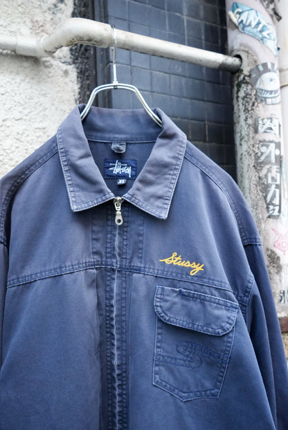 STUSSY 00s USA Made Faded Cotton Work Jacket Navy Size XL