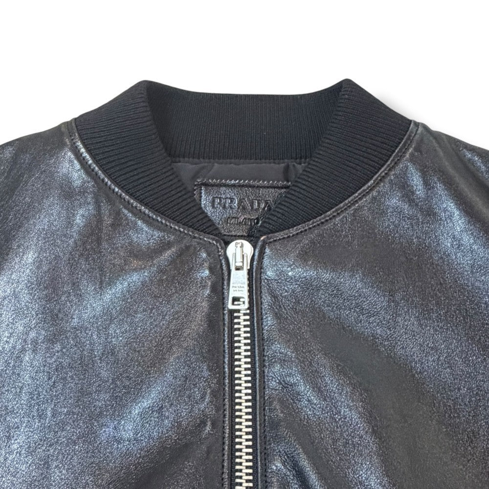 PRADA Nappa Leather MA-1 Bomber Jacket Black Size 50
