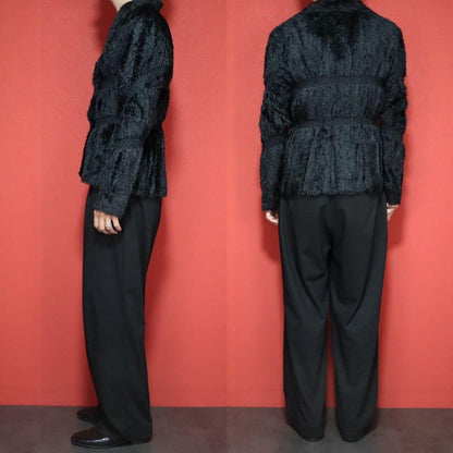 ISSEY MIYAKE 02SS Shaggy Fringe Pleated Jacket Black Size 2