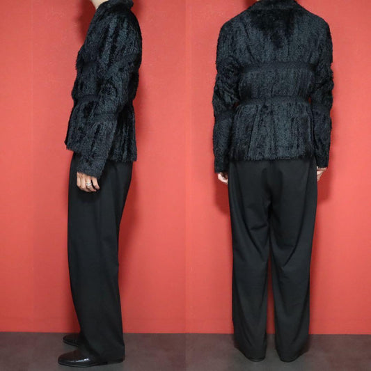 ISSEY MIYAKE 02SS Shaggy Fringe Pleated Jacket Black Size 2