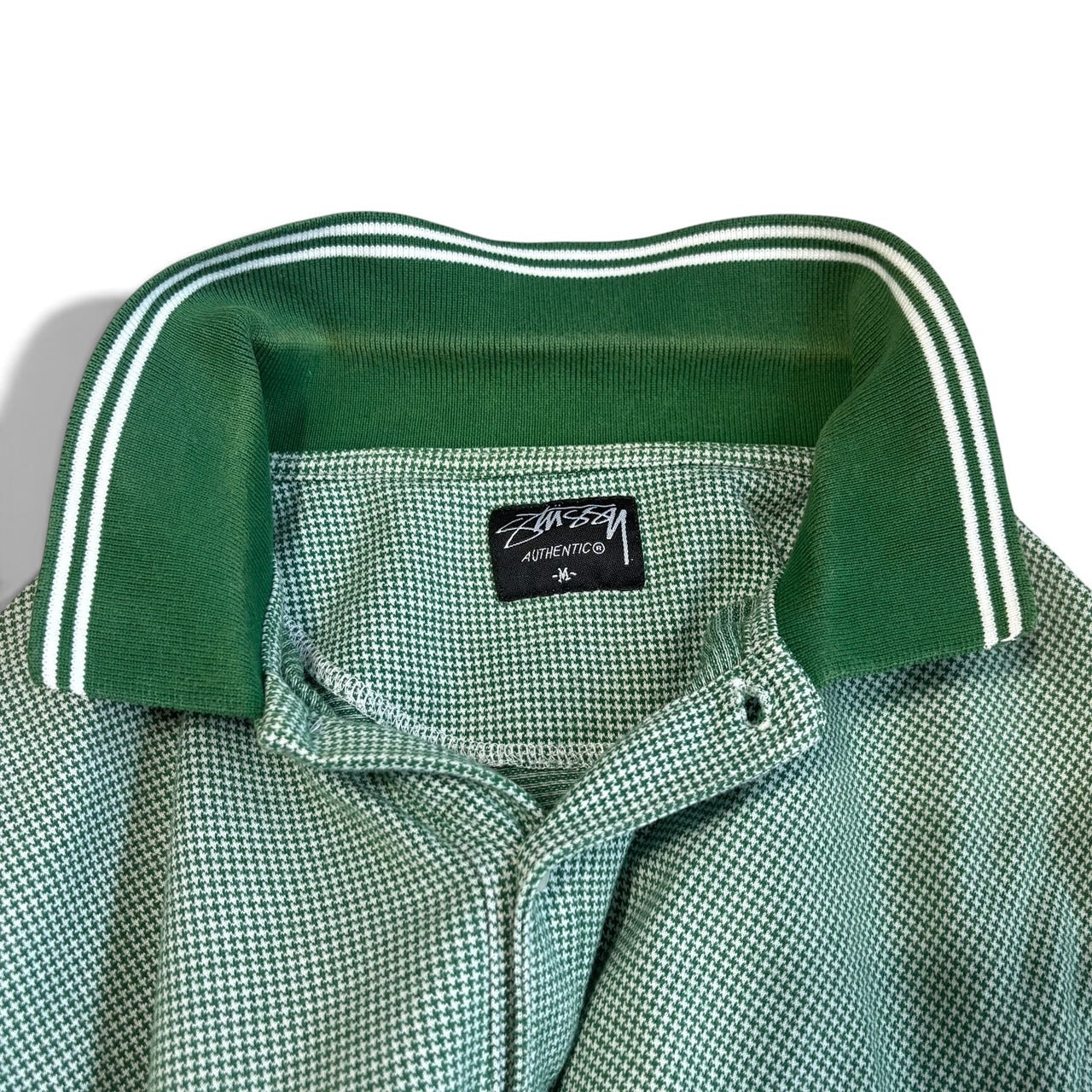 Stussy Green Houndstooth S/S Polo Shirt Size M