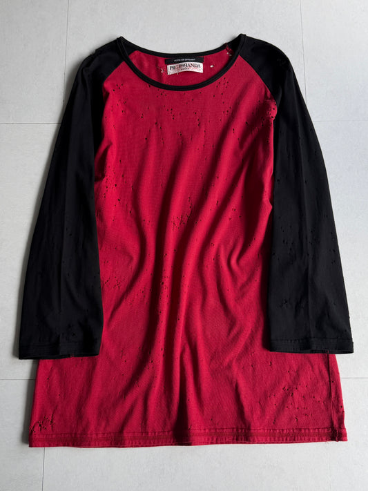 MOON AGE DEVILMENT x PROPA9ANDA Destroyed Blood Red Raglan Tee Size 46