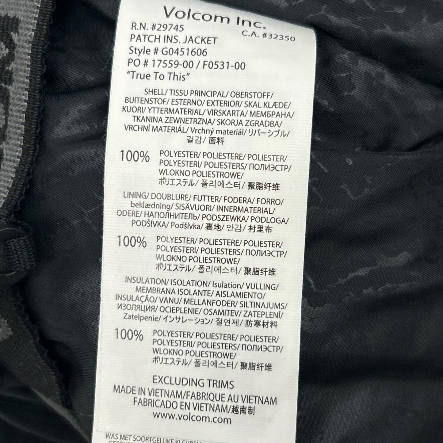 VOLCOM G0451606 Black Wolf Ski Jacket Poly Size L