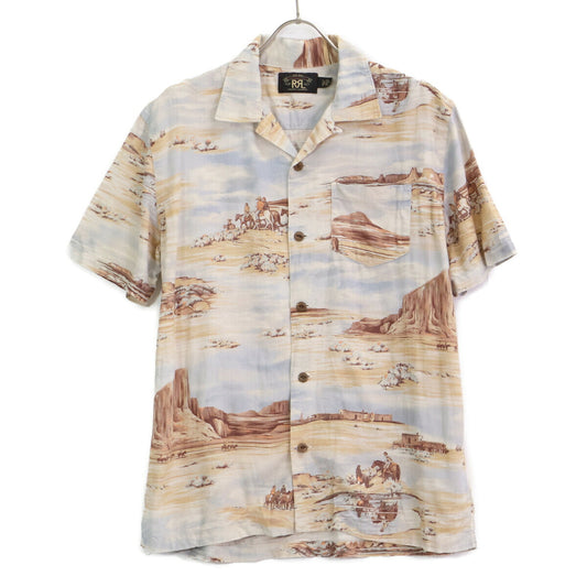RRL Scenic Print Linen Blend Shirt Beige Size M