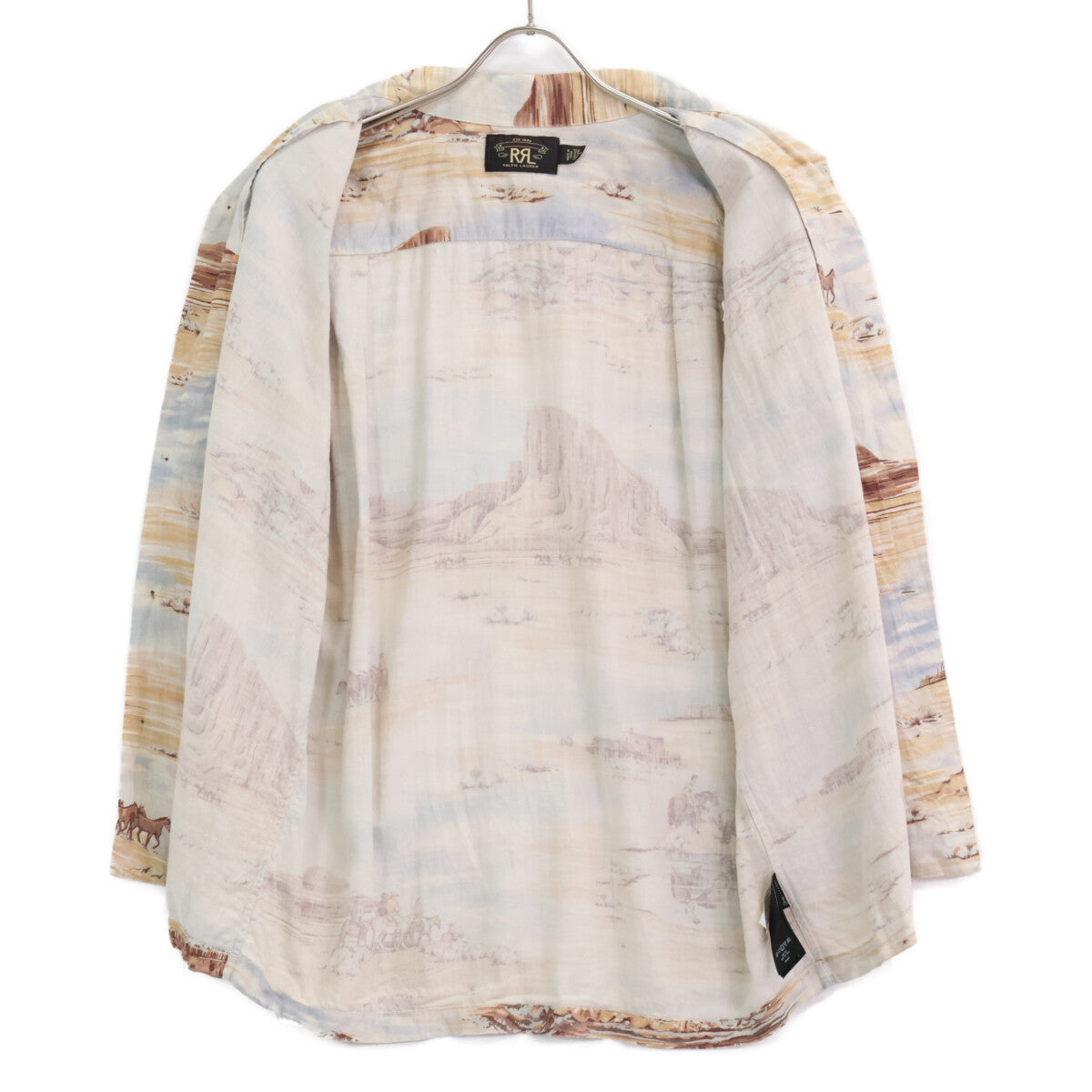 RRL Scenic Print Linen Blend Shirt Beige Size M