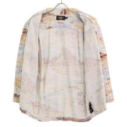 RRL Scenic Print Linen Blend Shirt Beige Size M