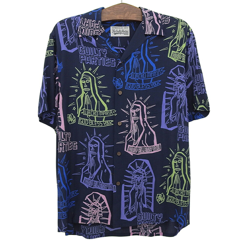 WACKO MARIA Rayon Painted Short Sleeve Shirt Navy Size M