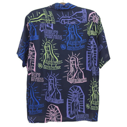 WACKO MARIA Rayon Painted Short Sleeve Shirt Navy Size M
