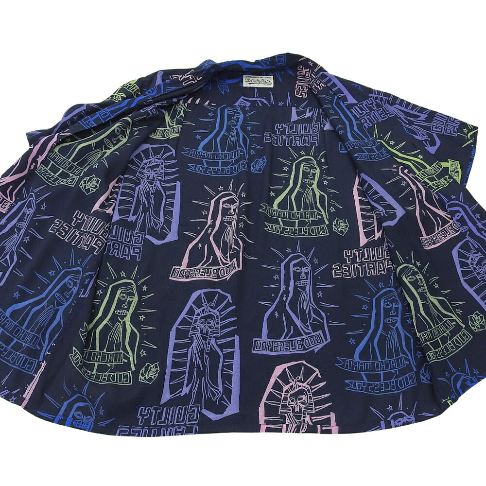 WACKO MARIA Rayon Painted Short Sleeve Shirt Navy Size M