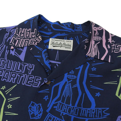 WACKO MARIA Rayon Painted Short Sleeve Shirt Navy Size M