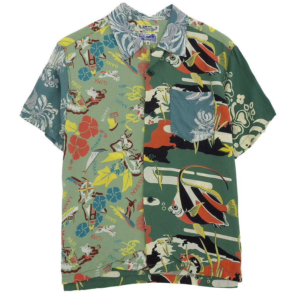 SUN SURF Beams Boy Crazy Hawaiian Shirt Green Size M