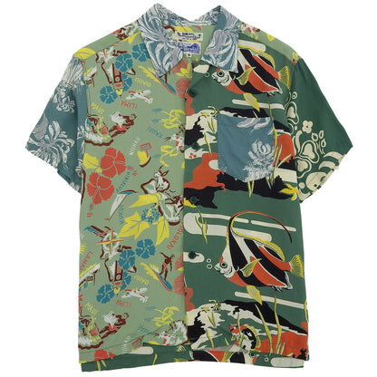 SUN SURF Beams Boy Crazy Hawaiian Shirt Green Size M