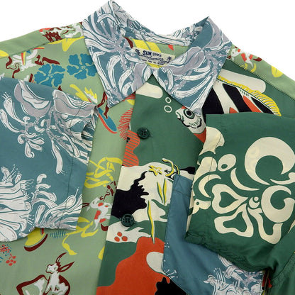 SUN SURF Beams Boy Crazy Hawaiian Shirt Green Size M