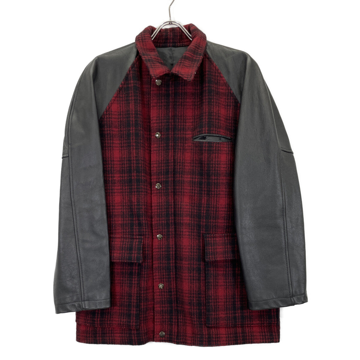 Y's for men Black Red Arm Leather Check No Jacket Size