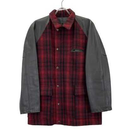 Y's for men Black Red Arm Leather Check No Jacket Size