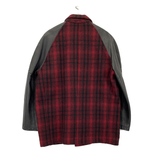 Y's for men Black Red Arm Leather Check No Jacket Size
