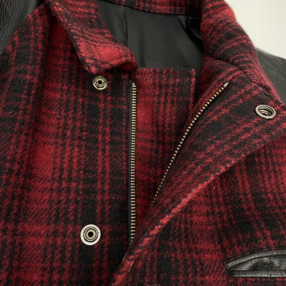 Y's for men Black Red Arm Leather Check No Jacket Size