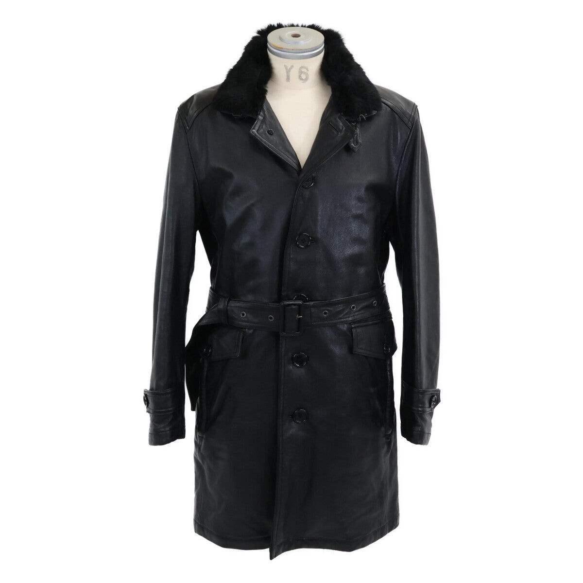 Burberry Black Label Lamb Leather Rabbit Coat Black Size LL