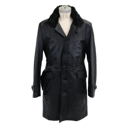 Burberry Black Label Lamb Leather Rabbit Coat Black Size LL