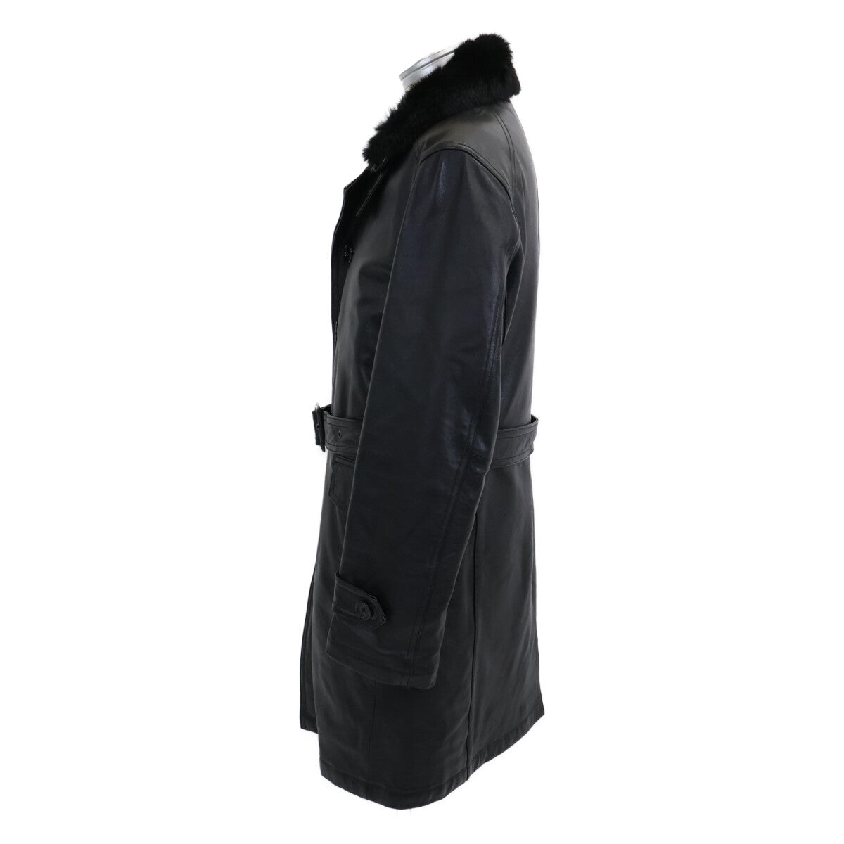 Burberry Black Label Lamb Leather Rabbit Coat Black Size LL