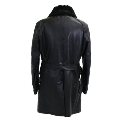 Burberry Black Label Lamb Leather Rabbit Coat Black Size LL