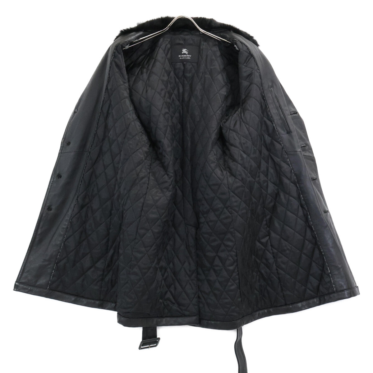 Burberry Black Label Lamb Leather Rabbit Coat Black Size LL