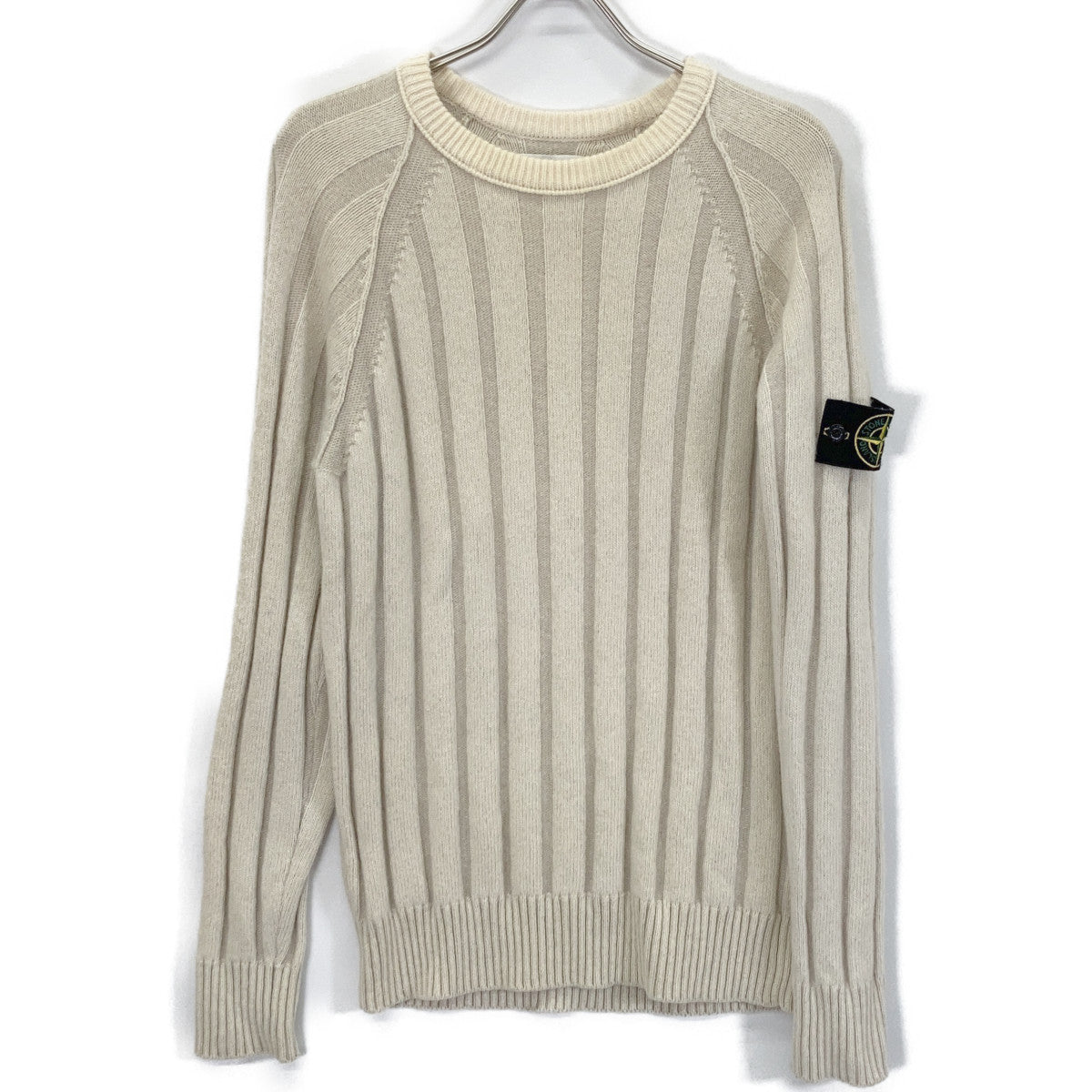 STONE ISLAND 7115503A4 Ivory Wool Logo Patch Rib Knit Size M
