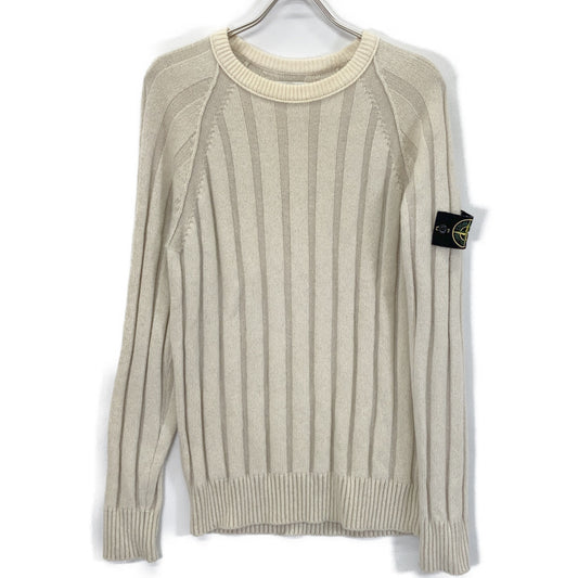 STONE ISLAND 7115503A4 Ivory Wool Logo Patch Rib Knit Size M