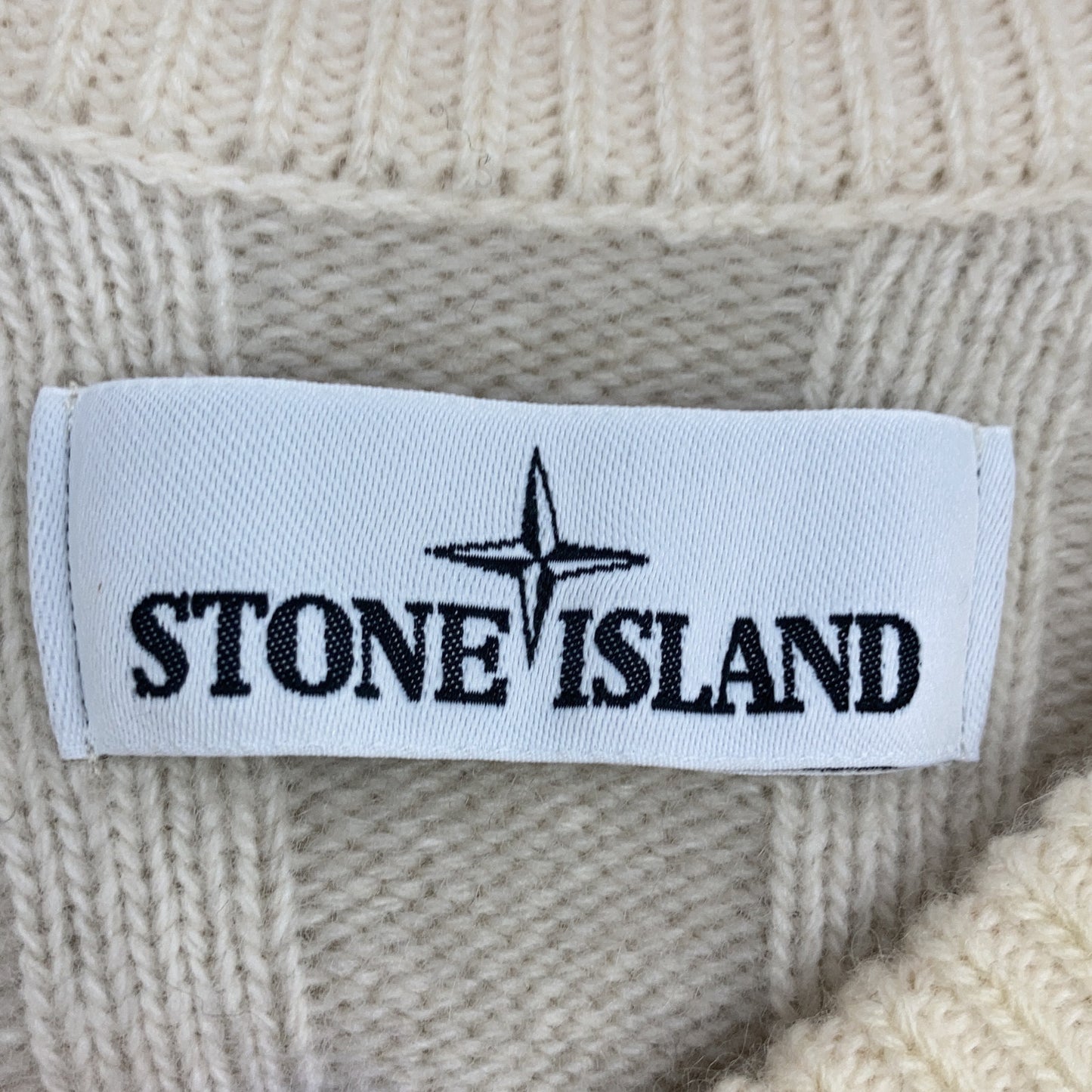 STONE ISLAND 7115503A4 Ivory Wool Logo Patch Rib Knit Size M