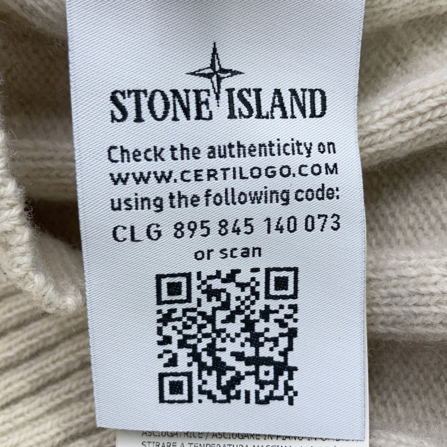 STONE ISLAND 7115503A4 Ivory Wool Logo Patch Rib Knit Size M