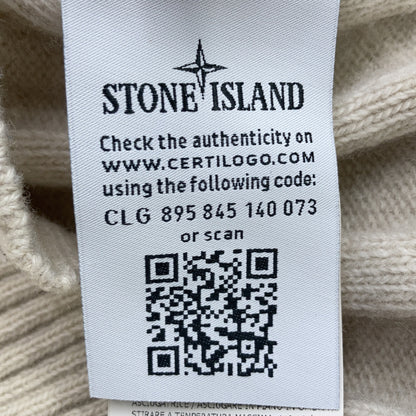 STONE ISLAND 7115503A4 Ivory Wool Logo Patch Rib Knit Size M