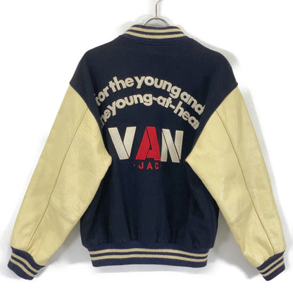 VAN JACKET 80s-90s Beige Navy Varsity Jacket Size L