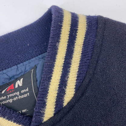 VAN JACKET 80s-90s Beige Navy Varsity Jacket Size L
