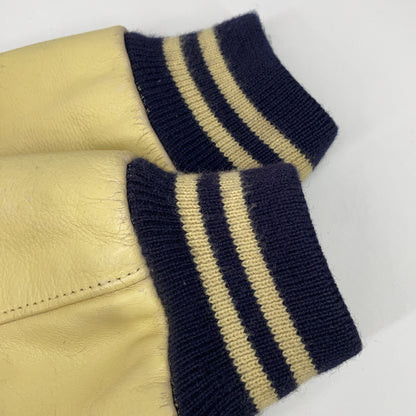 VAN JACKET 80s-90s Beige Navy Varsity Jacket Size L