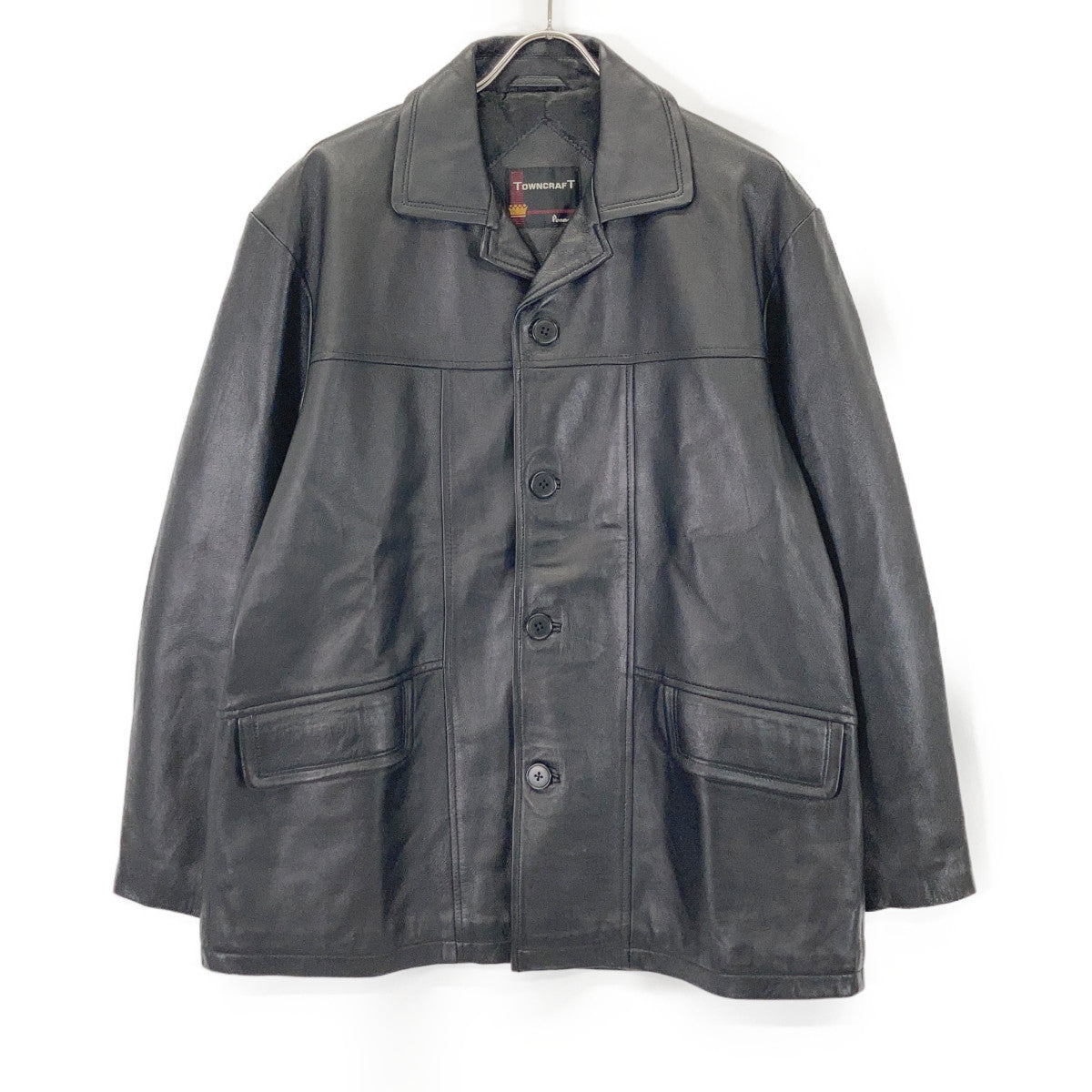 TOWN CRAFT Black Lamb Leather Car Coat Size L