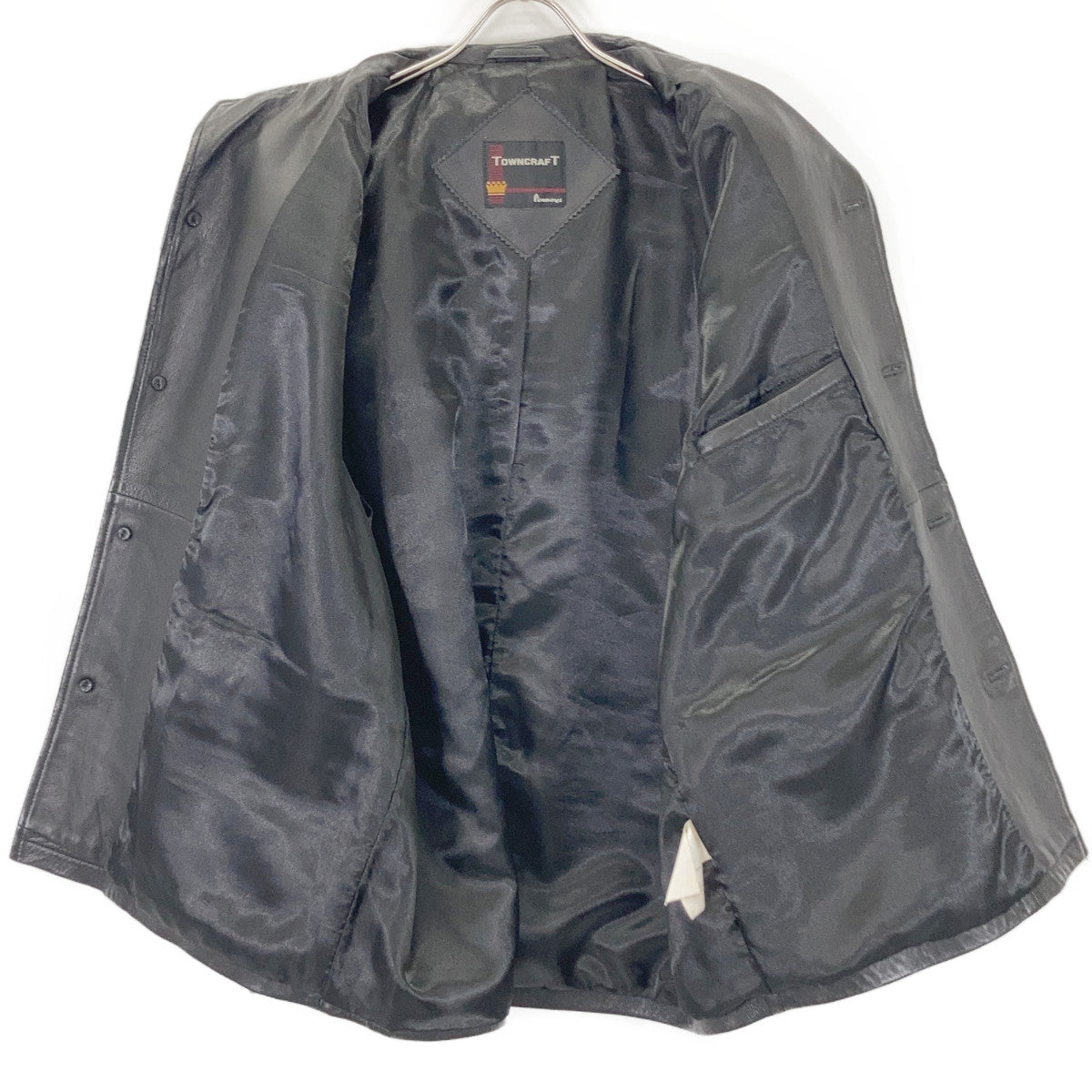 TOWN CRAFT Black Lamb Leather Car Coat Size L
