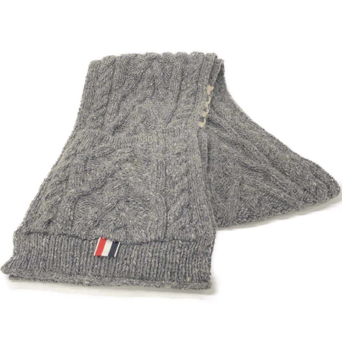 THOM BROWNE Gray Cable Knit Long Scarf