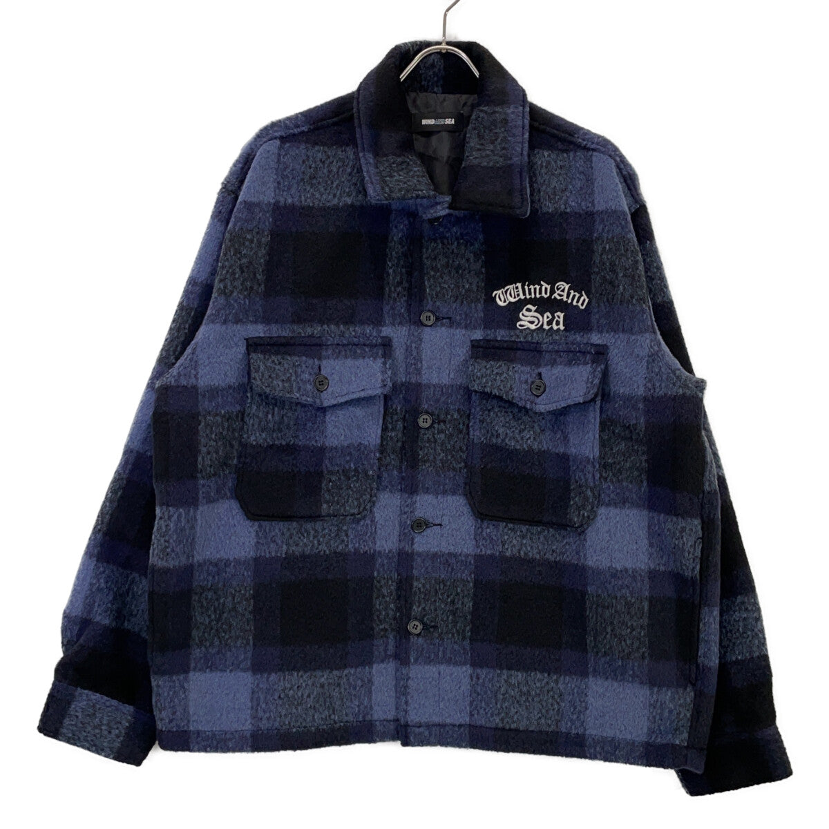 WIND AND SEA Blue Black Shaggy Plaid Shirt Jacket Size XL