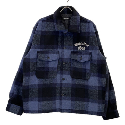 WIND AND SEA Blue Black Shaggy Plaid Shirt Jacket Size XL