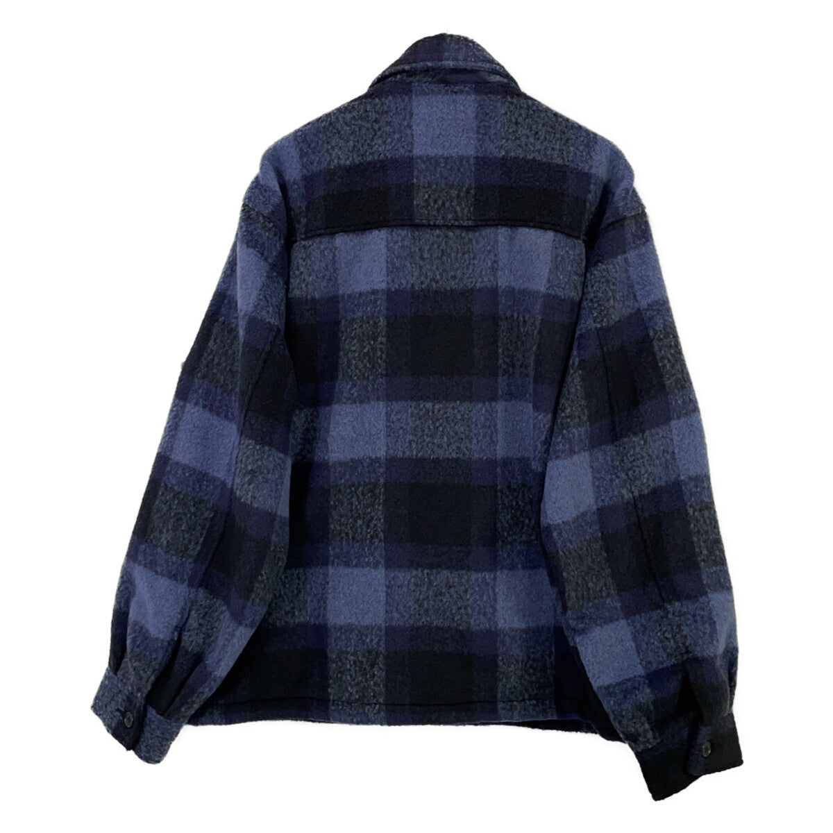 WIND AND SEA Blue Black Shaggy Plaid Shirt Jacket Size XL