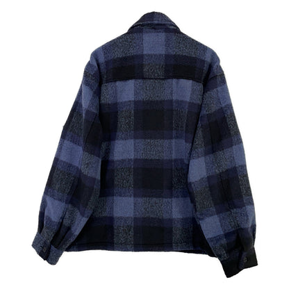 WIND AND SEA Blue Black Shaggy Plaid Shirt Jacket Size XL