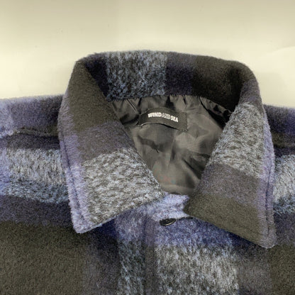 WIND AND SEA Blue Black Shaggy Plaid Shirt Jacket Size XL