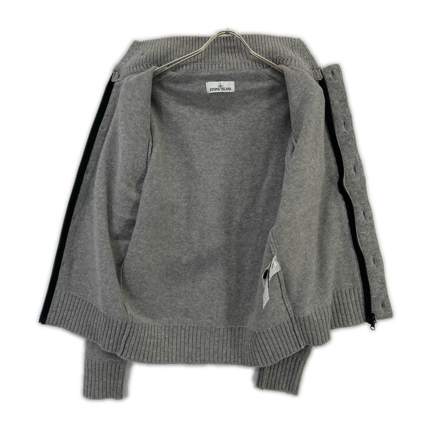 STONE ISLAND Stand Collar Wool Cardigan Gray Size M