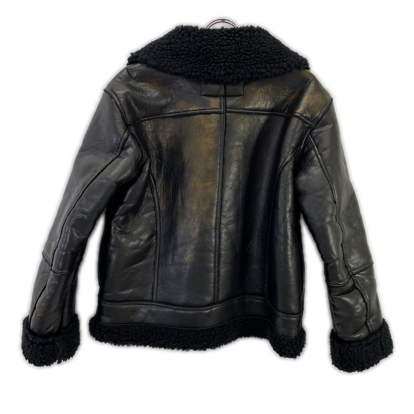 TMT Black Faux Leather Boa-Lined Jacket Size M