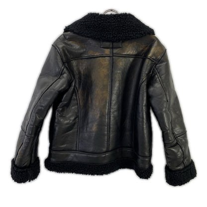TMT Black Faux Leather Boa-Lined Jacket Size M