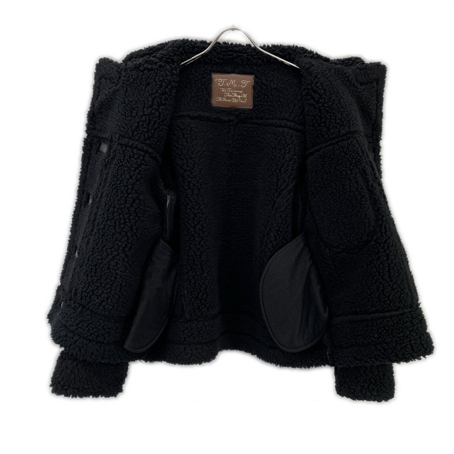 TMT Black Faux Leather Boa-Lined Jacket Size M