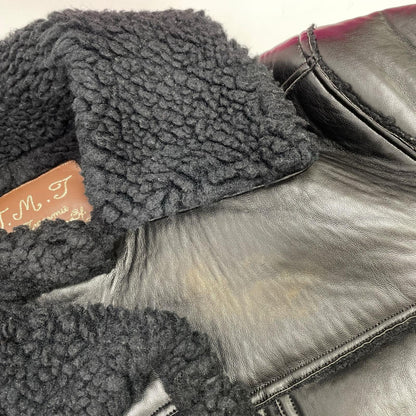 TMT Black Faux Leather Boa-Lined Jacket Size M
